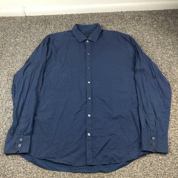Zachary Prell Shirt Floral Long Sleeve Button Up Navy Blue Mens 2XL - Picture 2 of 10